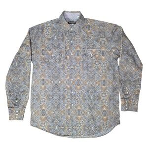 Stetson Western Shirt Mens Large Paisley Pearl Snap Button Down Cowboy Gray Tan